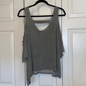 Coverstitched Cold Shoulder Top-Olive Green